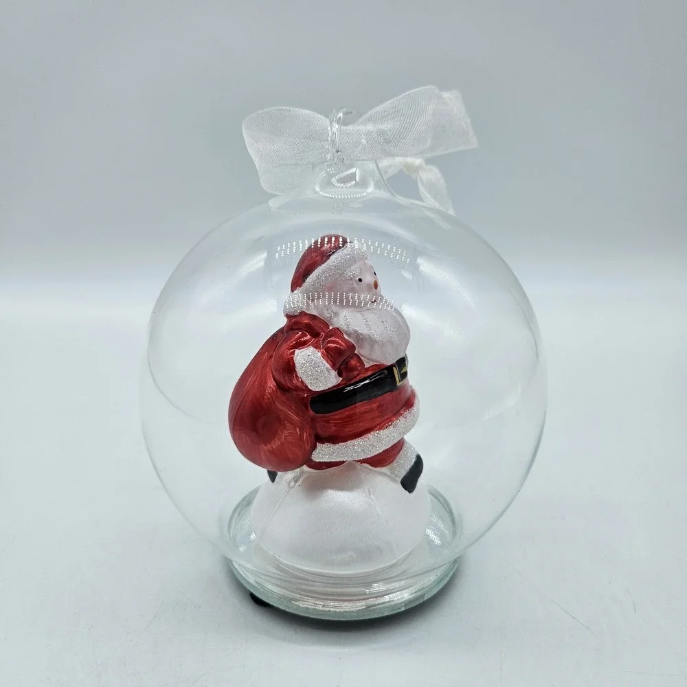 Glass Light Up Santa Ornament Color Changing Orb Hanging Glitter Hand Blown 5